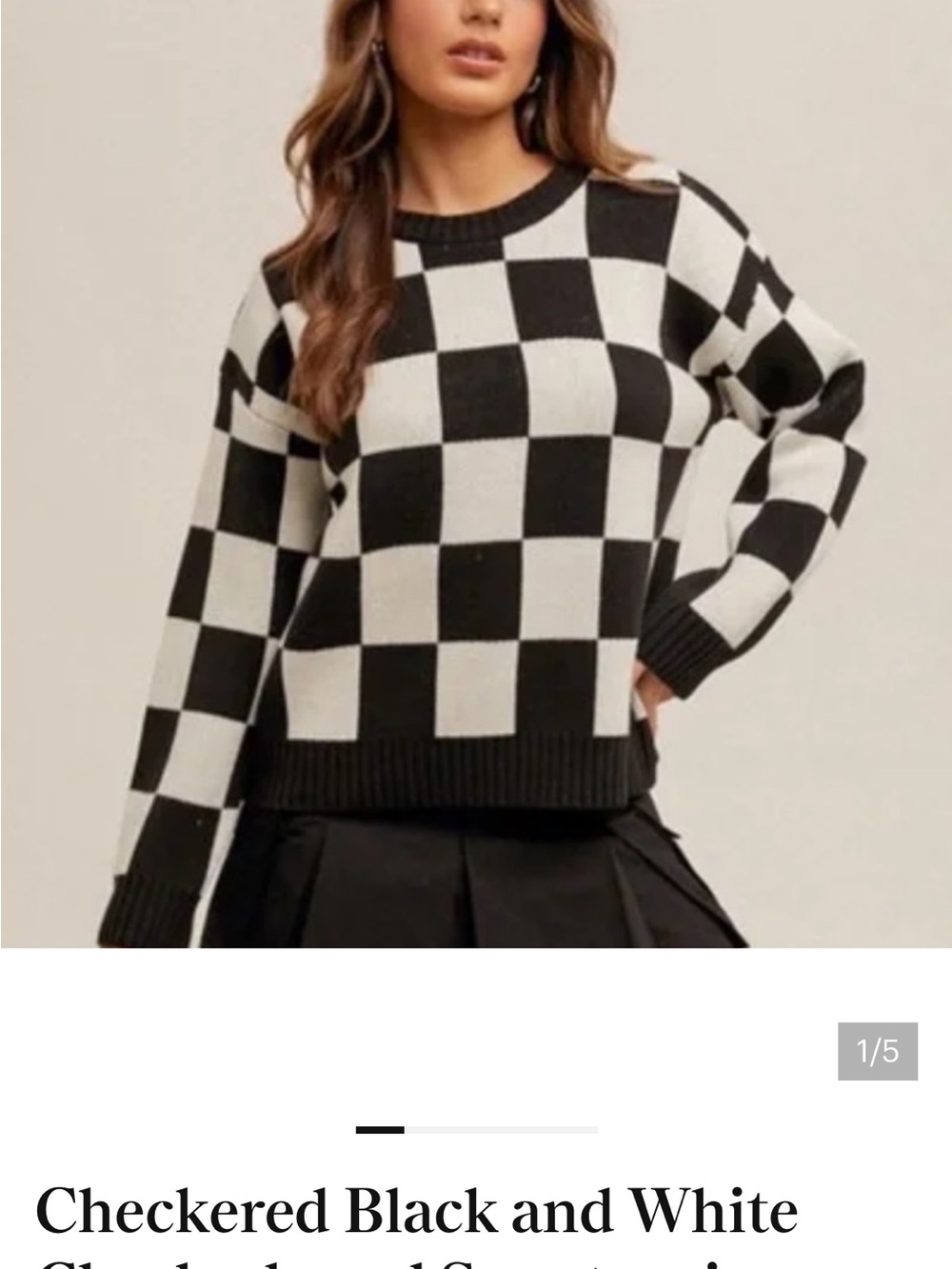 Mystree Black and White Checkered Crewneck Sweater